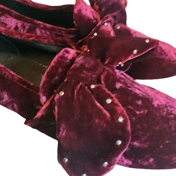 EUC Rebecca Minkoff Stacey Crushed Velvet Studded Bow Platform Slip On Shoes - Picture 6 of 10